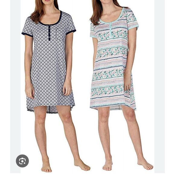 Jane & Bleecker Women's 2-Pack Henley Sleepshirt Dress Set Navy Multi Large NWT - Picture 1 of 5